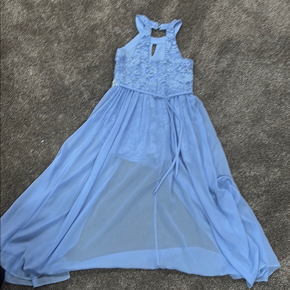 Elegant Blue Lace Overlay Dress - Picture 4 of 5